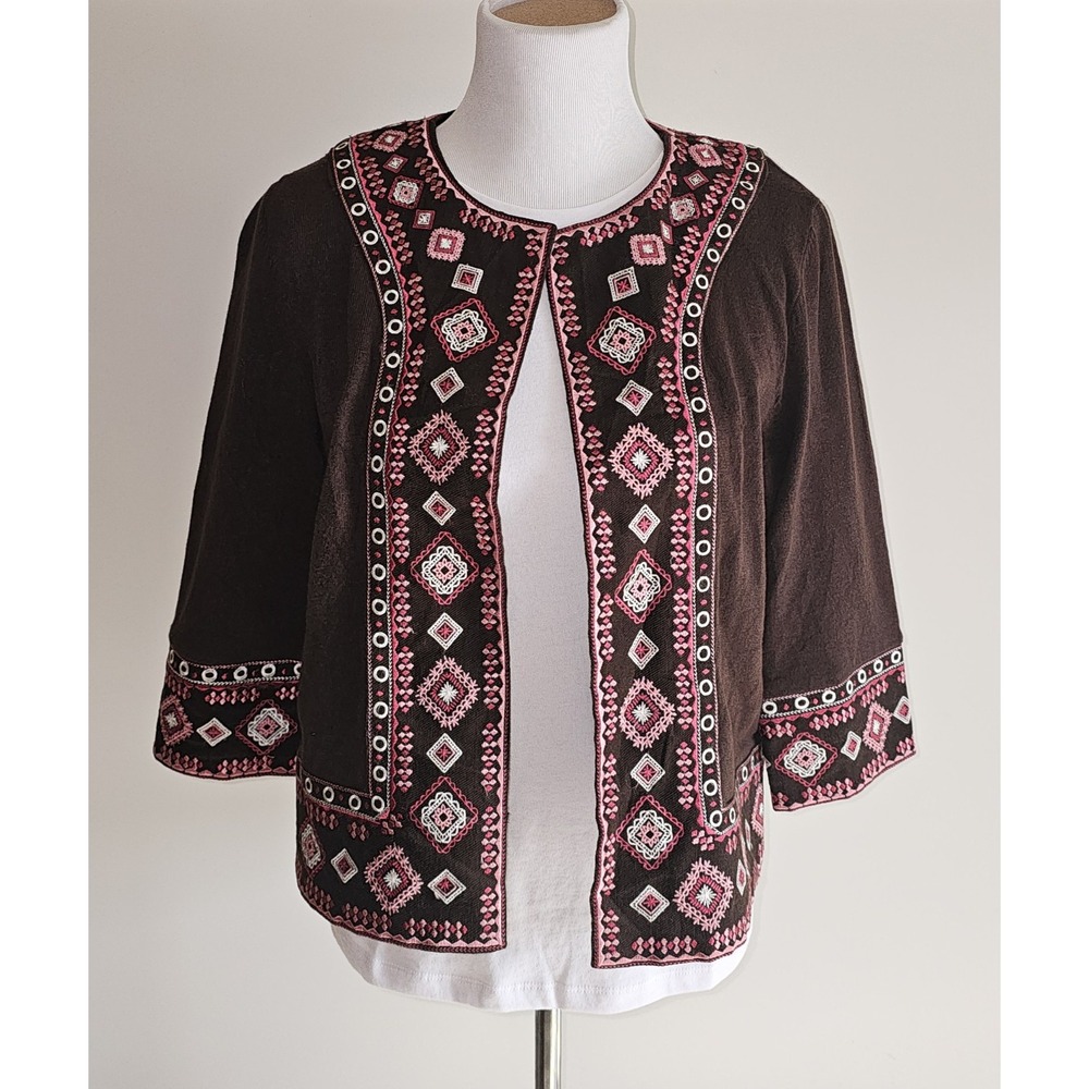 Nygard Collection Jacket Blazer Size M-  Linen Embroidered Artsy Hippie L12/6